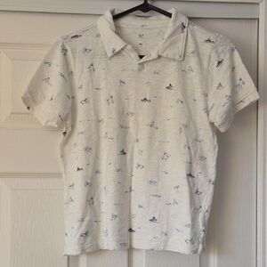 GAP White and Blue Nautical Print Polo Shirt